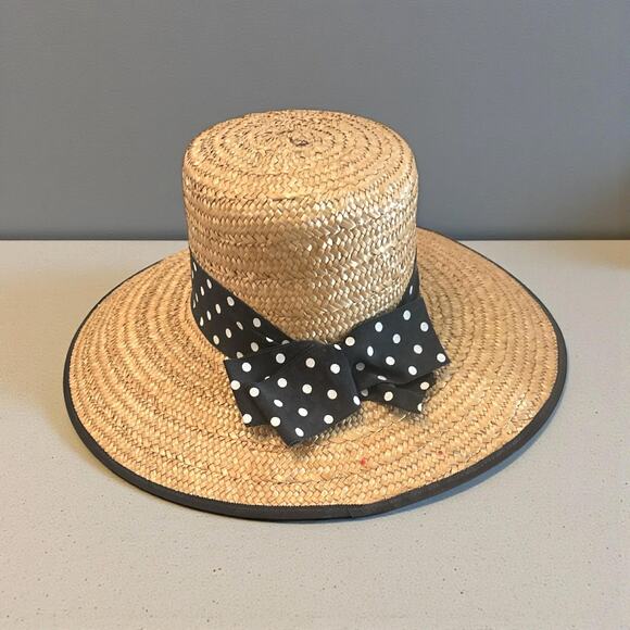 Vintage Eric Javits Straw Boater Hat for Bonwit Teller New York Polka Dot Ribbon - Picture 5 of 6